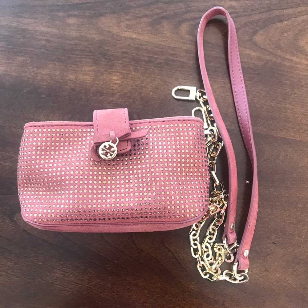 Tory Burch mini suede shoulder bag.